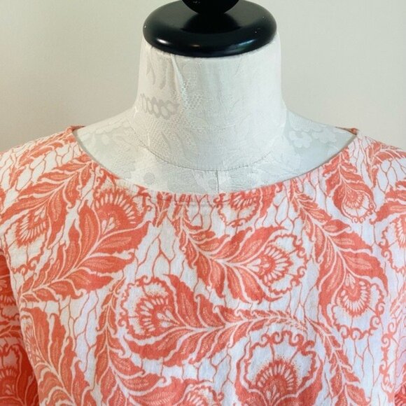 LOFT Coral & White Acanthus Pattern Blouse Cotton Lightweight Roomy Size M - Picture 6 of 10